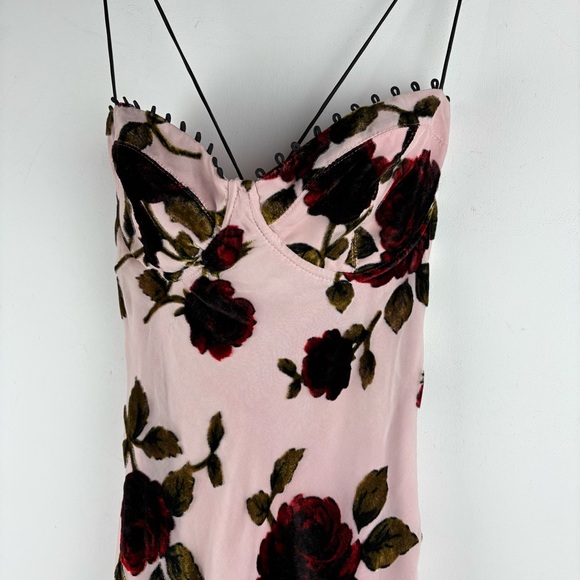 Rare London Pink Rose Devore Lace-Up Midi Dress Formal Wedding Prom Party Sz 2 - Picture 6 of 11